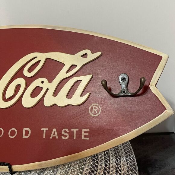 Coca Cola Wooden Sign with Hooks - Picture 2 of 7
